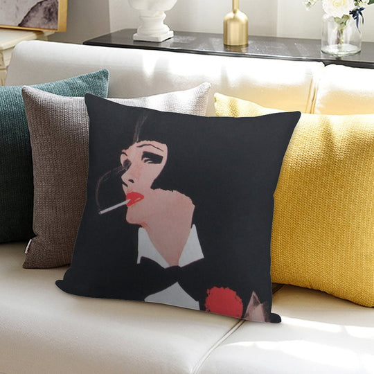 Vintage Fashion Poster of Model Wearing A Tuxedo Soft Durable Construction Throw Pillow