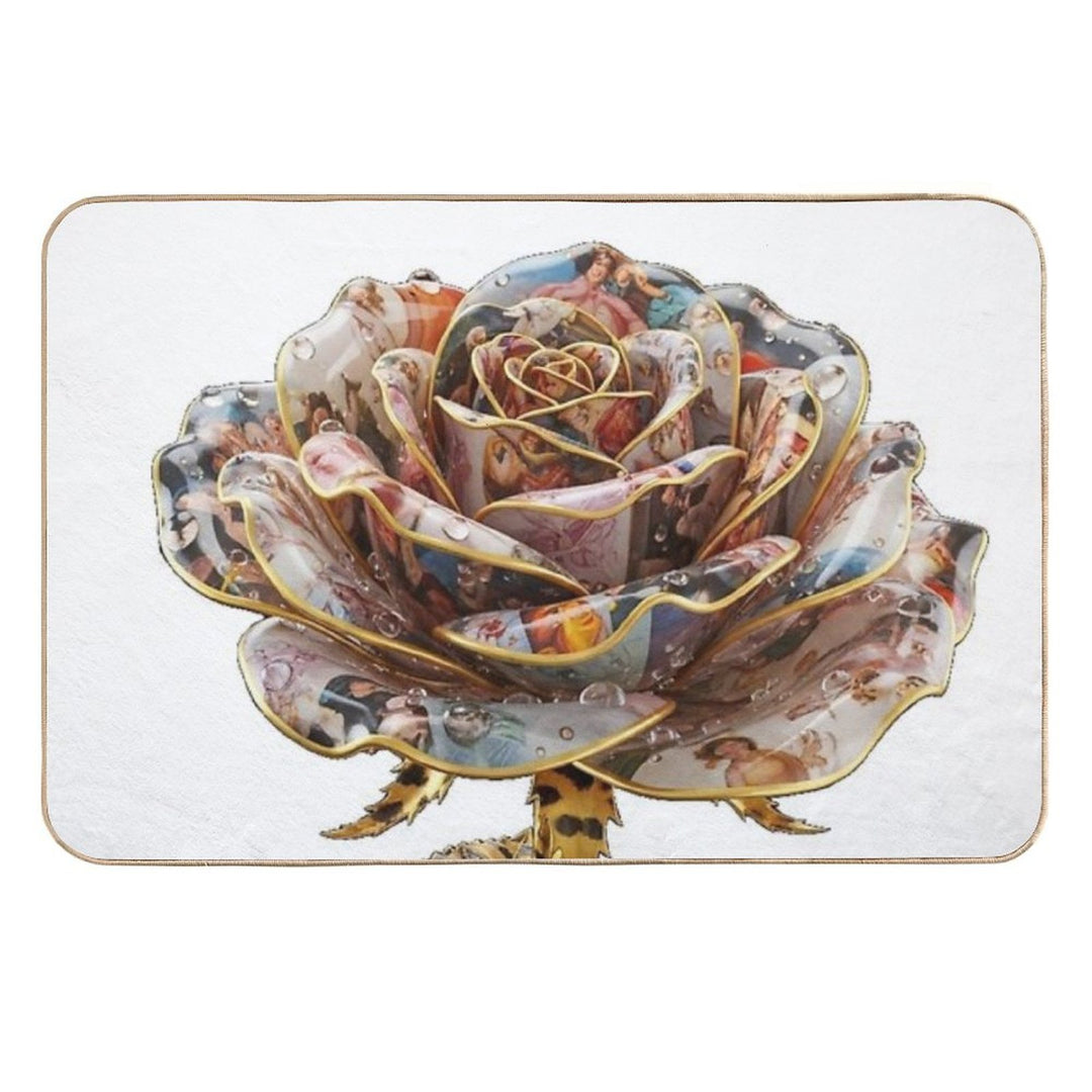 Art History Collage Rose with Tiger Leaves  Pet-Safe Bath Mat