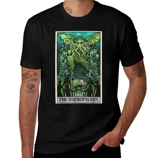 The Hierophant Tarot Card Cthulhu Classic Horror Halloween  Rolled Sleeves T-Shirt