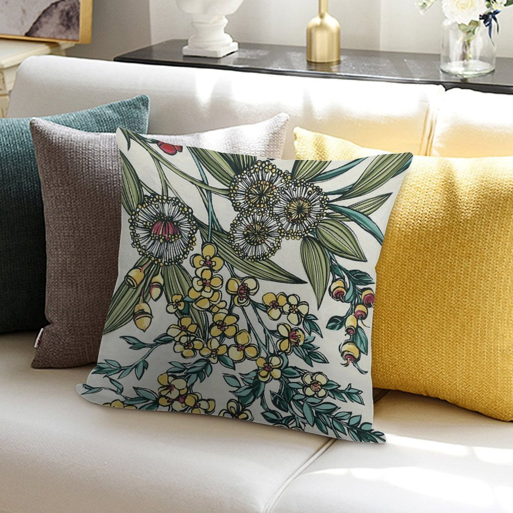 Retro Australian Native Floral Soft Short Plush Fabric Throw Pillow