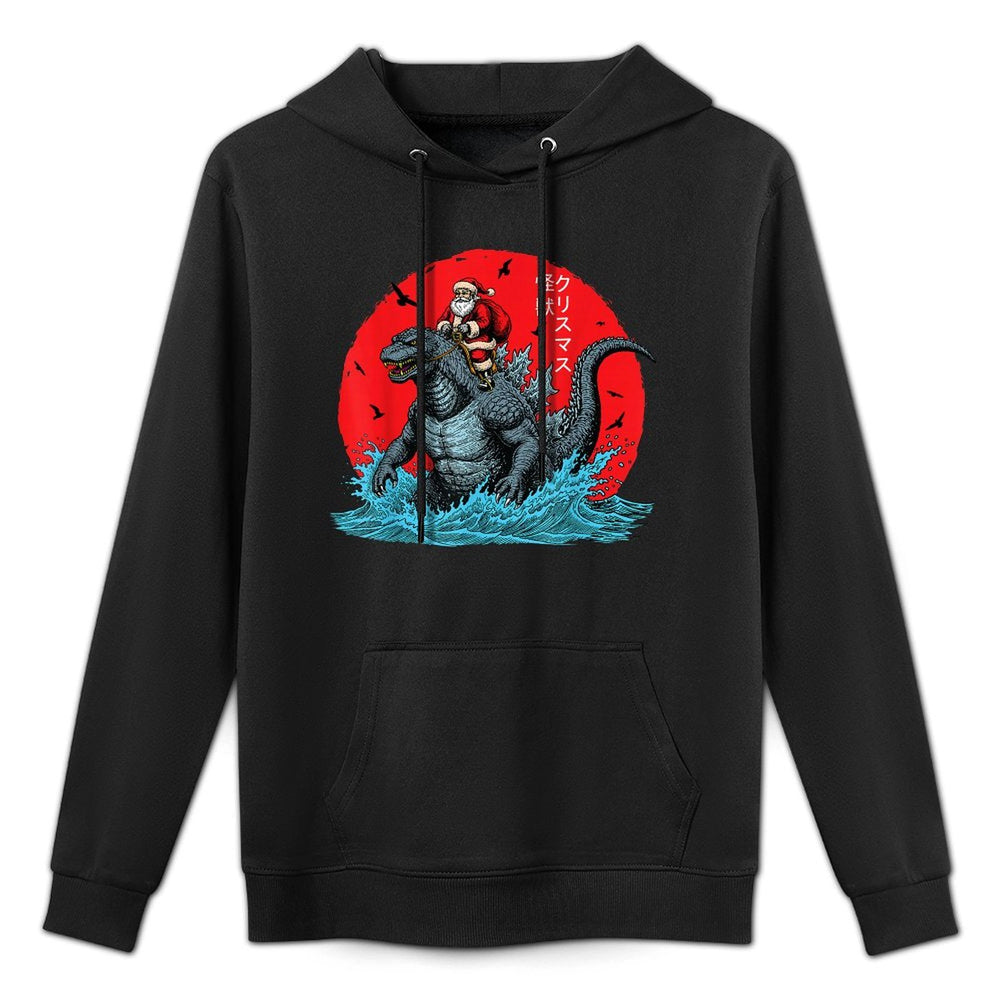 Christmas Santa Riding Japanese Monster Kaiju Santazilla Versatile Streetwear Hoodie