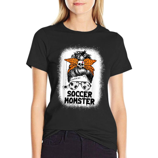 Soccer Mom Life Messy Bun Halloween Women Soccer Momster  Tagless Design T-Shirt