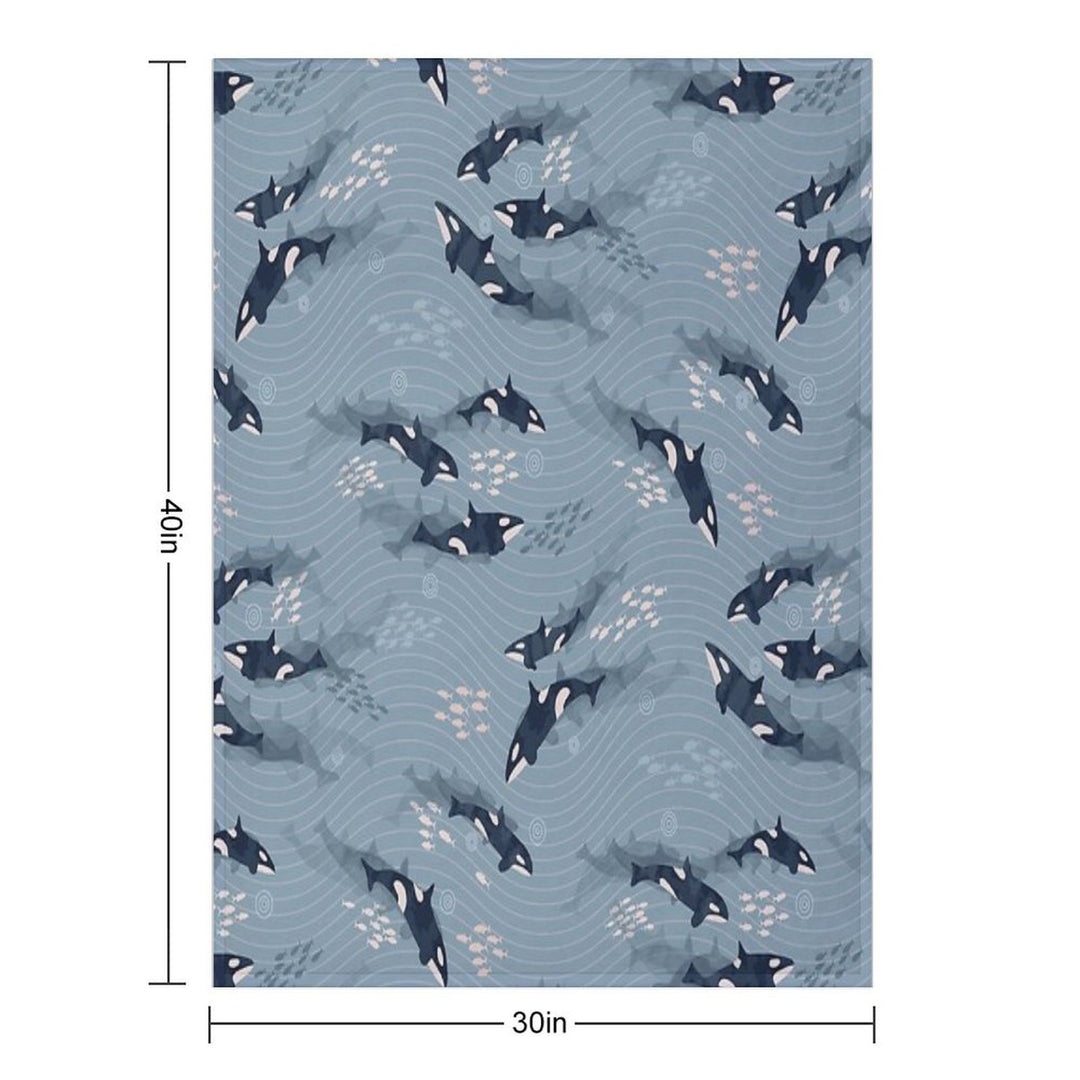Orca in Motion  Blue-gray Ocean Pattern Gift-ready Throw Blanket