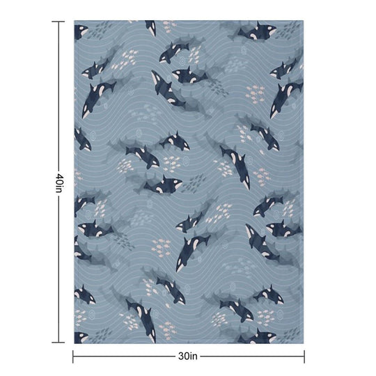 Orca in Motion  Blue-gray Ocean Pattern Gift-ready Throw Blanket