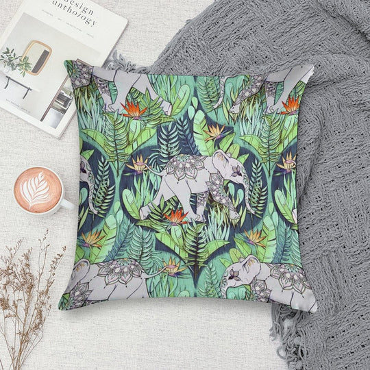 Little Elephant on A Jungle Adventure – Faded Vintage Version Soft Washable Throw Pillow