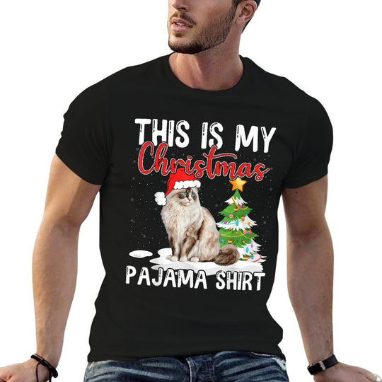 Ragdoll Cat Christmas Pajama Cute Holiday Funny Design Men Women Kids  Trendy Pattern T-Shirt