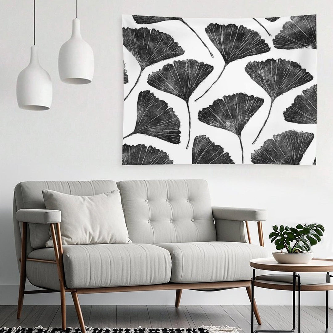 Ginkgo Biloba, Lino Cut Nature Inspired Leaf Pattern Tapestry