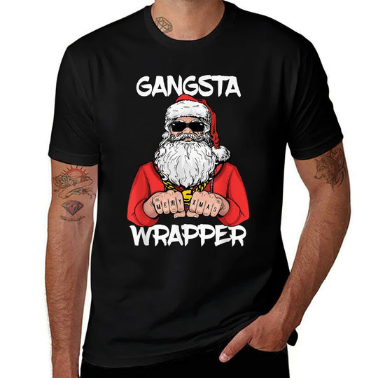 Gangsta Wrapper Funny Santa Christmas  High-quality Stitching T-Shirt