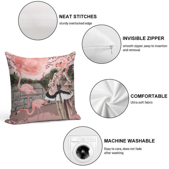 Flamingo Fairy - Pink Moon Soft Skin-Friendly Throw Pillow