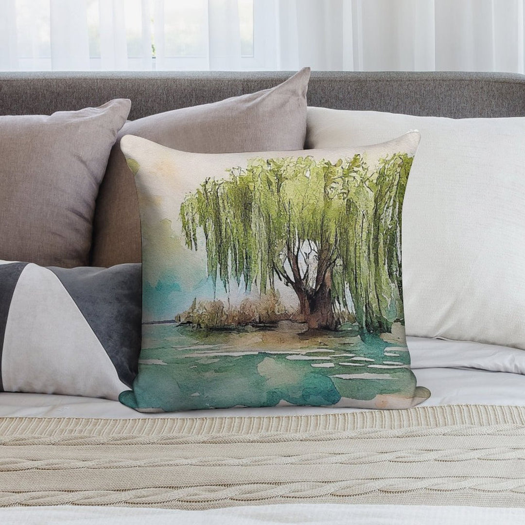Weeping Willow Tree Painting #2 Soft Washable Throw Pillow