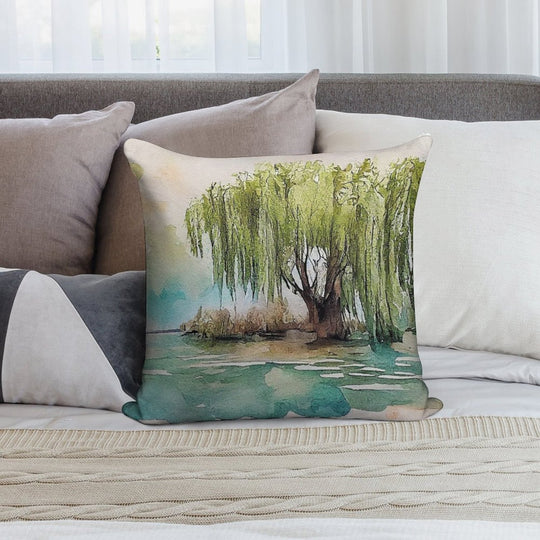 Weeping Willow Tree Painting #2 Soft Washable Throw Pillow