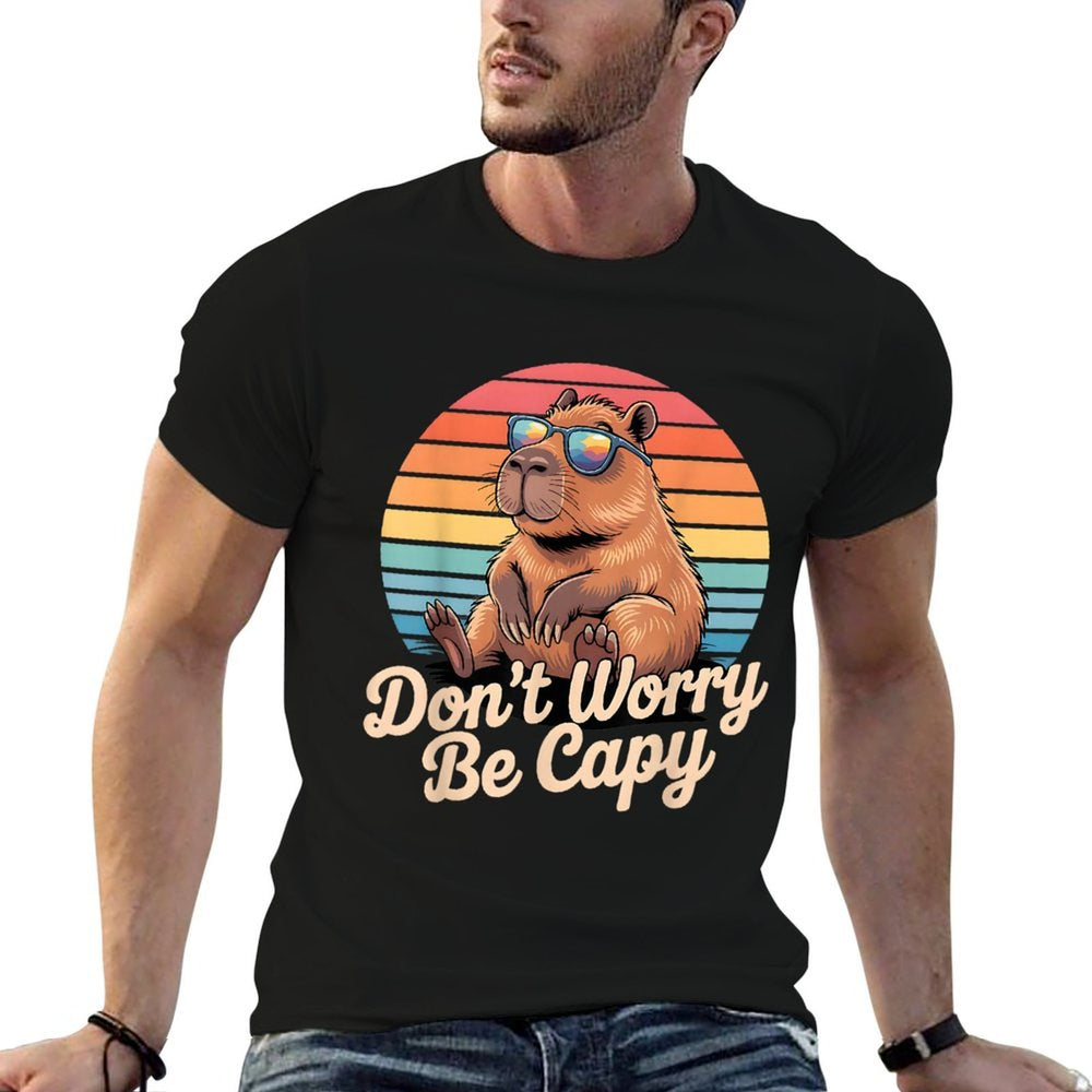 Dont Worry Be Capy Funny Capybara Retro Men Boys Kids Women  Wrinkle-resistant T-Shirt