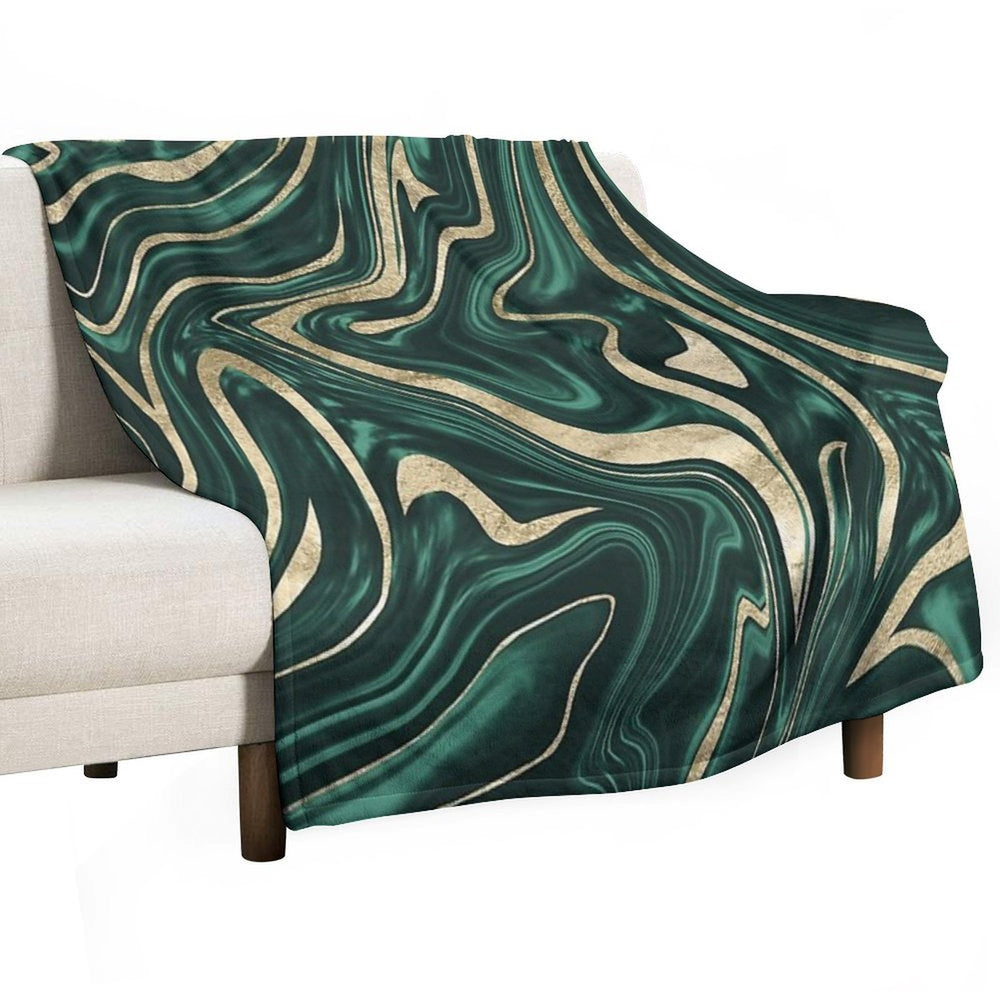 Emerald Green Black Gold Marble #1 #decor #art Versatility Throw Blanket