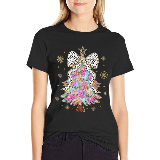 Bling Bling Floral Christmas Tree with Bow Festive Xmas  Eco-friendly Material T-Shirt