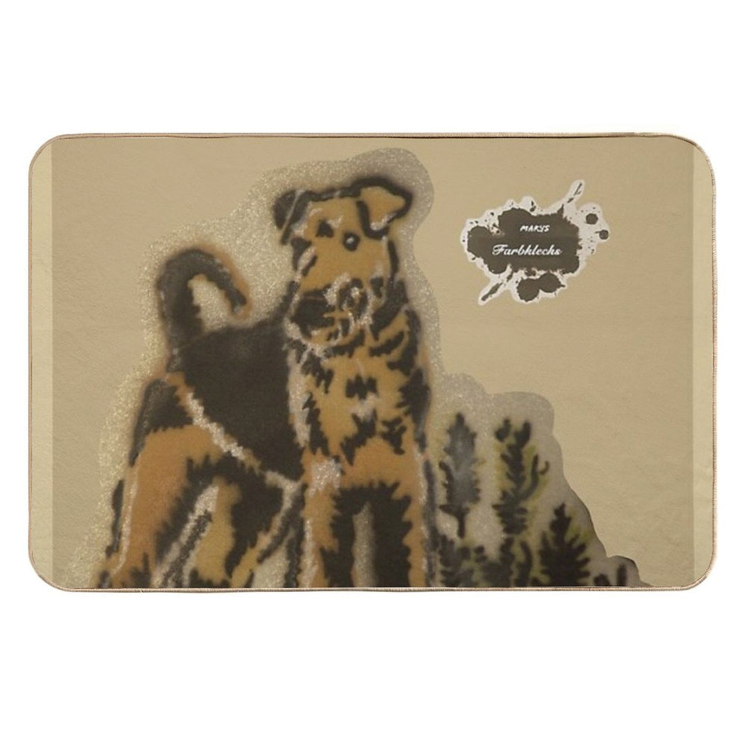 An Airedale Terrier Stands in The Meadow  Stain-Proof Bath Mat