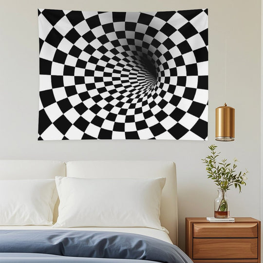 Black White Check Optical Hole Tapestry