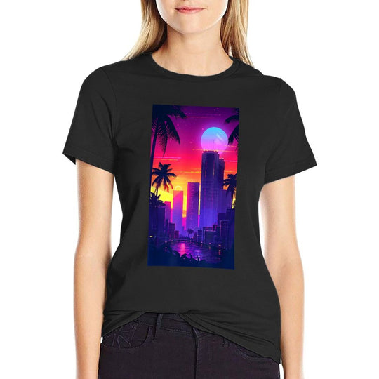 Futuristic Cityscape Twilight Cyberpunk  Rolled Sleeves T-Shirt