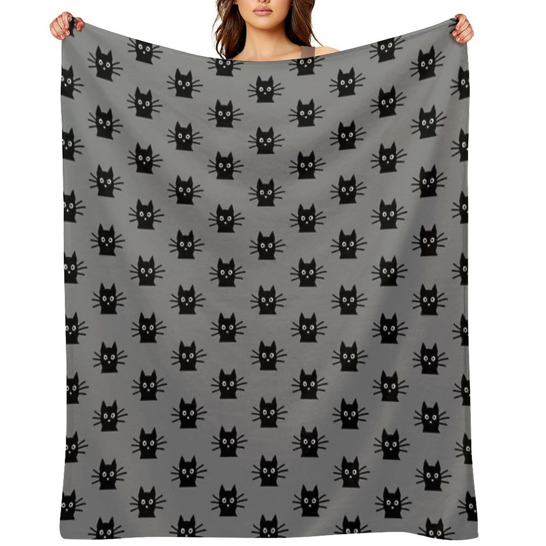 Black Cat Face Machine-washable Throw Blanket