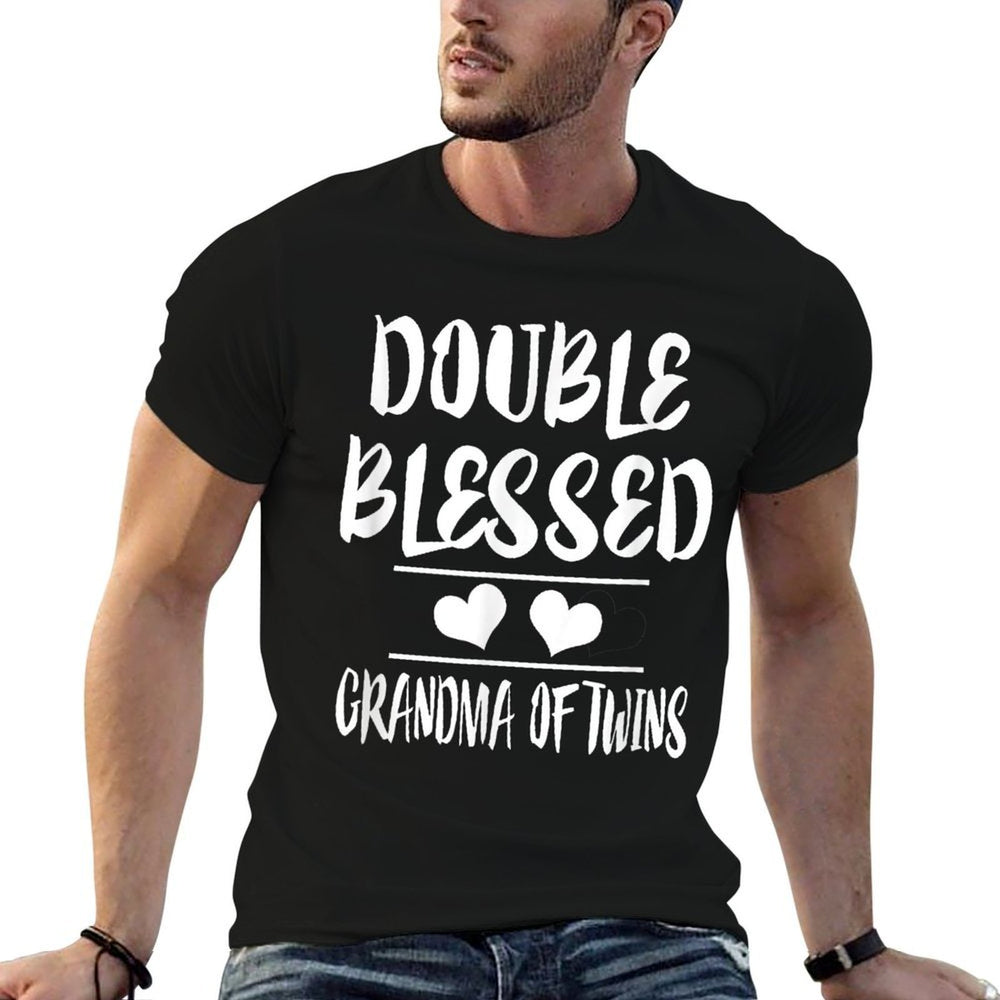 Double Blessed Grandma Of Twins Grandmother Gift  Rolled Sleeves T-Shirt