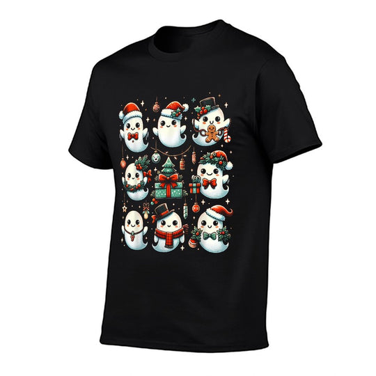Spooky Christmas Boo Ghost Santa Hat Xmas Holiday Boys Girls  Stretchy T-Shirt