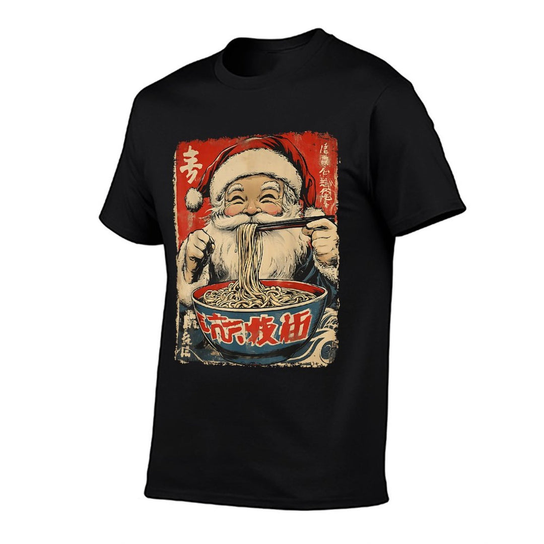 Santa Eating Ramen Noodles Ukiyo-e Inspired Christmas Pajama  Easy-care T-Shirt