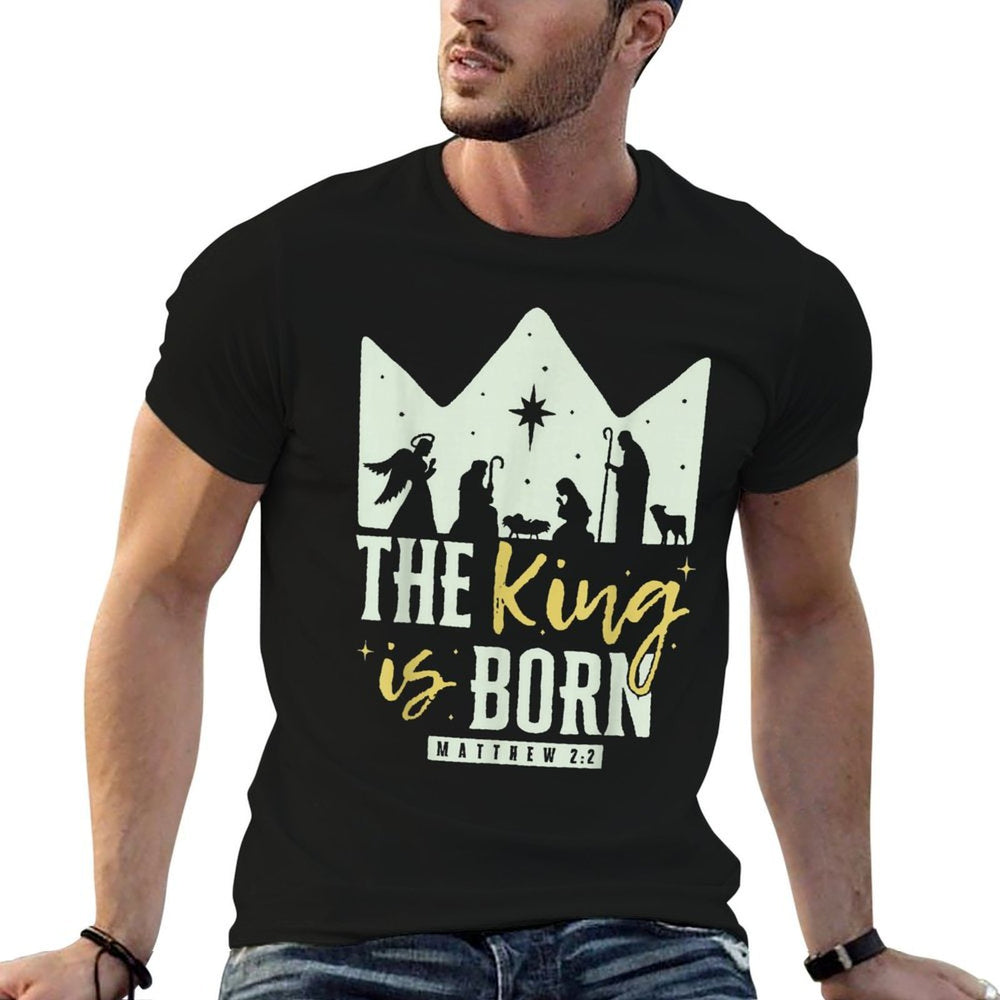 Retro Religious Christmas The King Is Born Christian  Durable T-Shirt