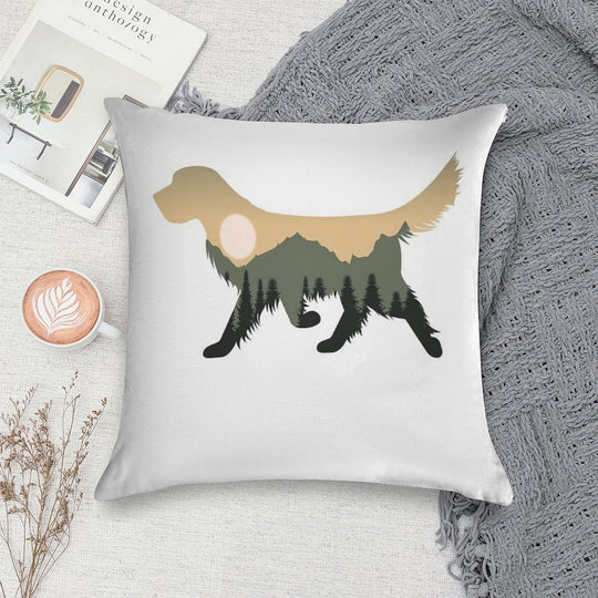 Golden Retriever Dog Forest Mountain Sunset Gift Soft Short Plush Fabric Throw Pillow