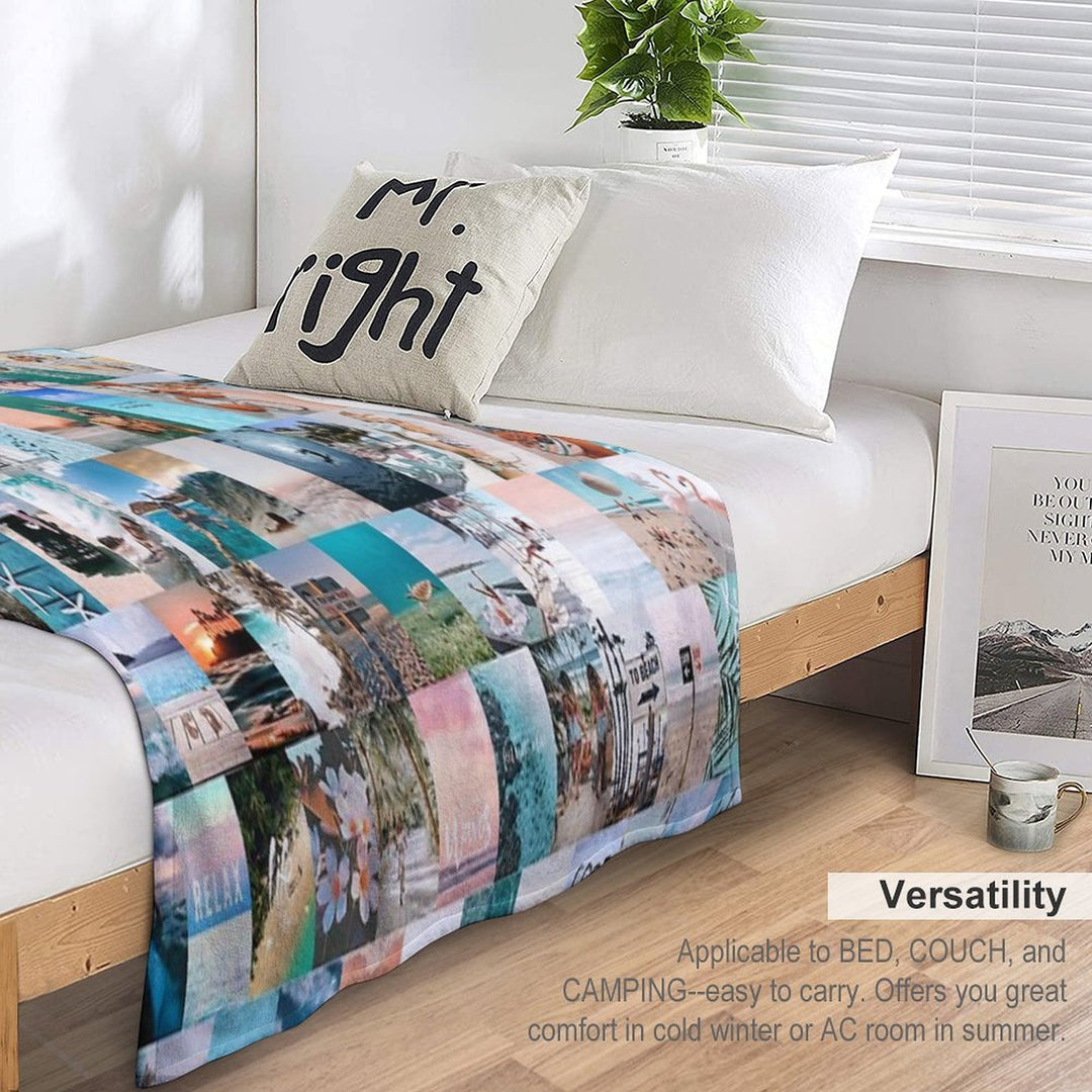Beach Aesthetic Collage Easy Care Throw Blanket