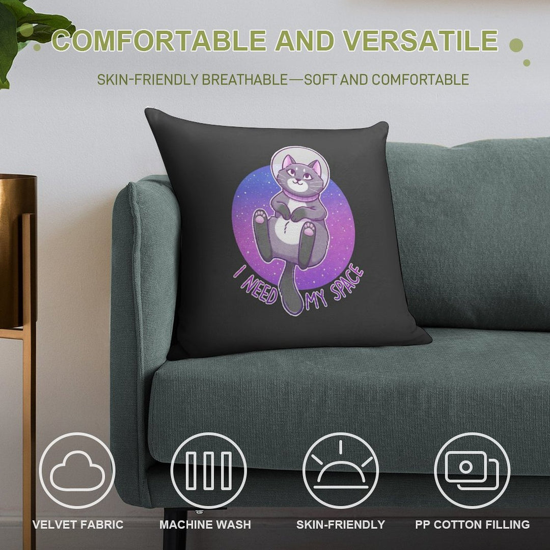 I Need My Space Astronaut Kitty Soft Reinforced Edging Throw Pillow
