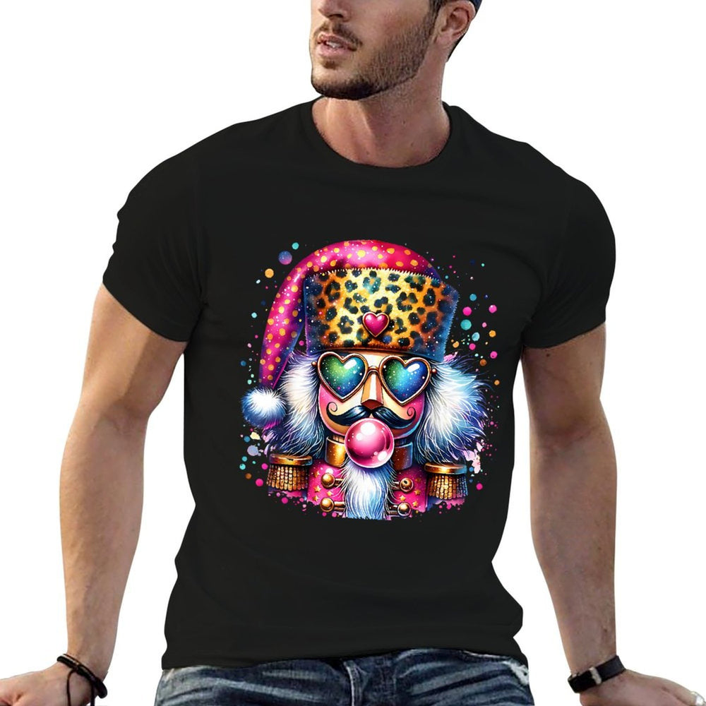 Nutcracker Blowing Bubble Gum Pink Sunglasses Christmas Comfortable T-Shirt