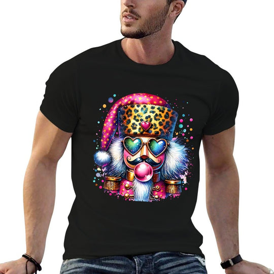 Nutcracker Blowing Bubble Gum Pink Sunglasses Christmas Comfortable T-Shirt