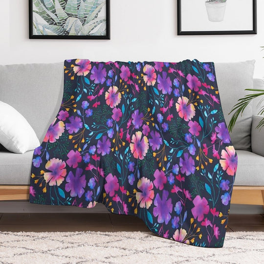 Fluro Floral Watercolour Flower Pattern Easy Care Throw Blanket