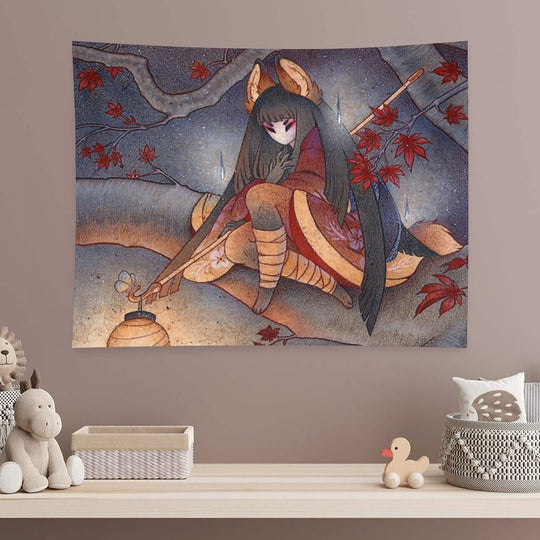 Japanese Maple Kitsune with Lantern Tapestry