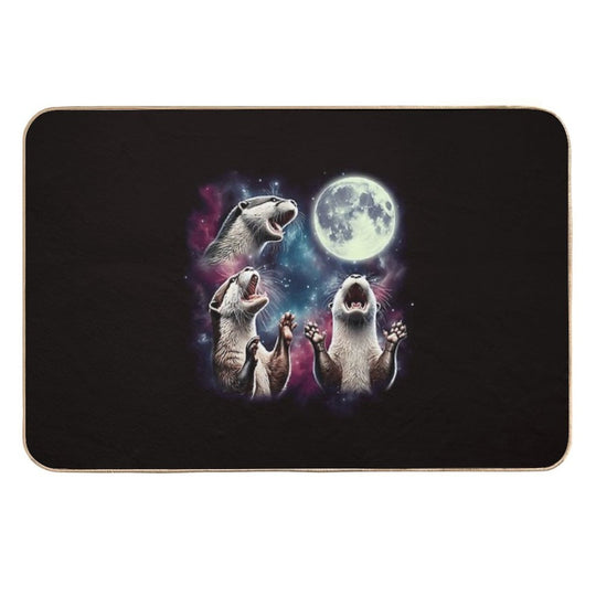 Three Otters Howling At Moon Funny Weird Cursed Meme  Repositionable Bath Mat