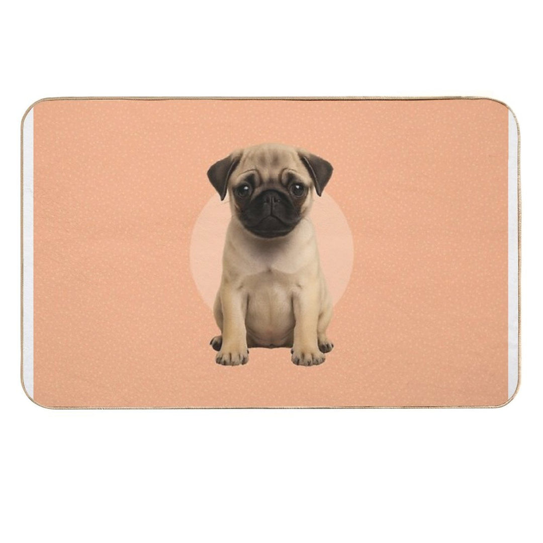 Cute Pug Puppy on Ditsy Background - Peach  Odorless Bath Mat