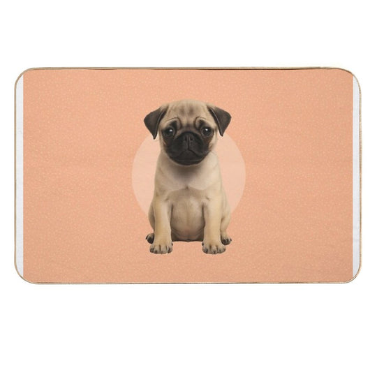 Cute Pug Puppy on Ditsy Background - Peach  Odorless Bath Mat