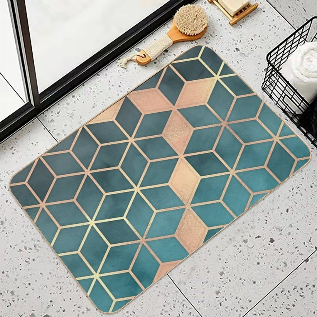 Gold Turquoise Black Gradient Cube  Anti-Trip Bath Mat
