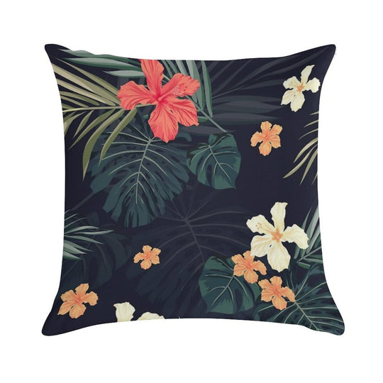 Dark Tropical Flowers Soft Easy Maintenance Throw Pillow