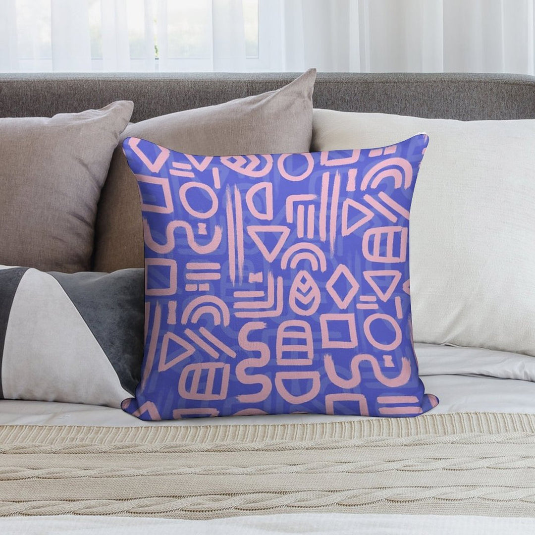 Shapes And Glyphs - Bold Brushstroke Abstract in Pink And Blue Soft Short Plush Fabric Throw Pillow
