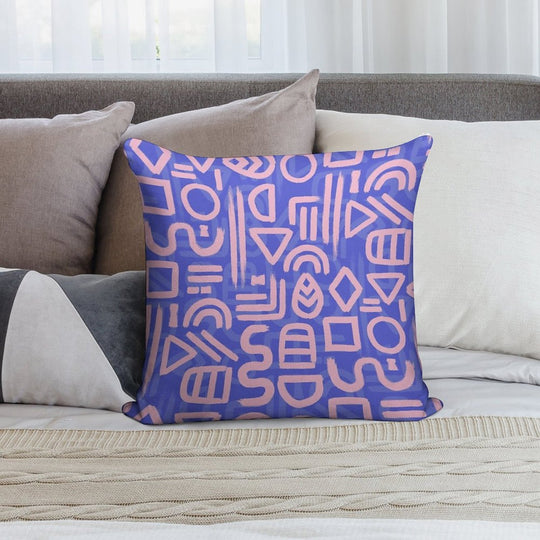 Shapes And Glyphs - Bold Brushstroke Abstract in Pink And Blue Soft Short Plush Fabric Throw Pillow