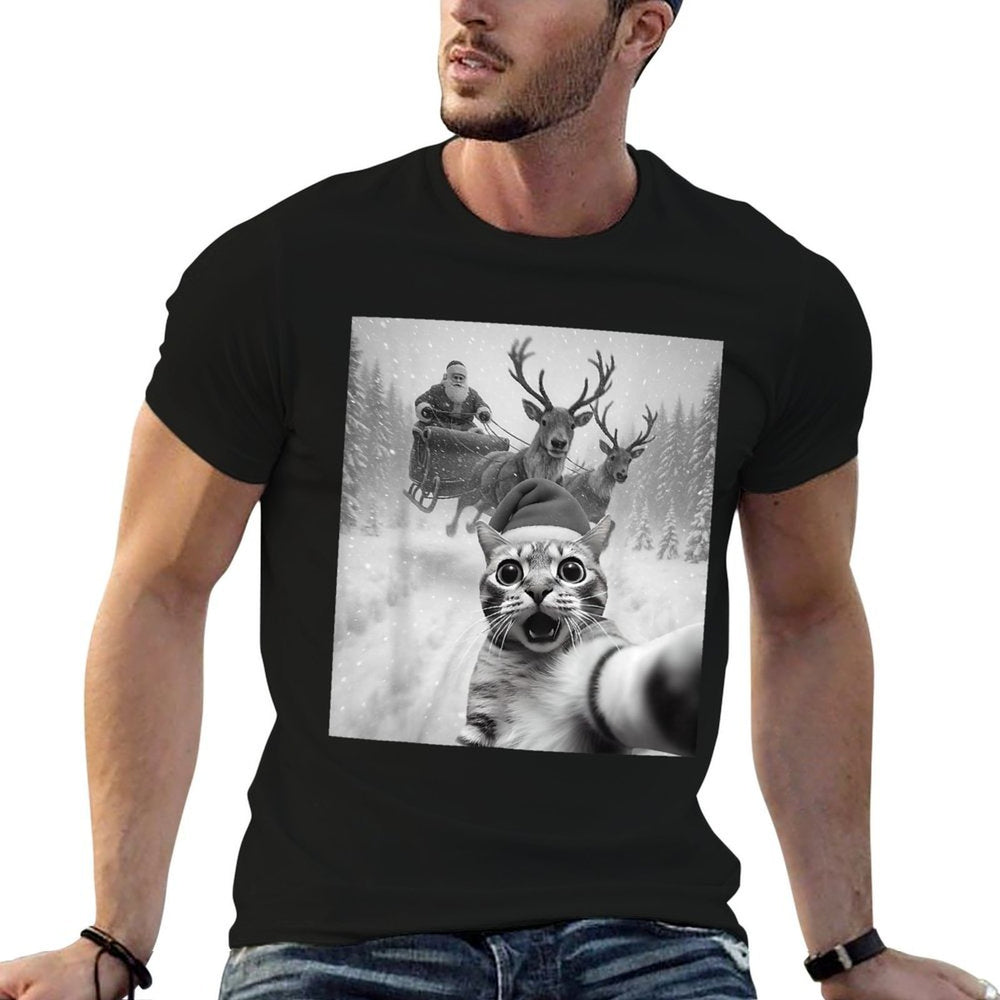 Funny Cat Selfie Santa Merry Christmas Xmas Pajamas Holiday  Odor-resistant T-Shirt