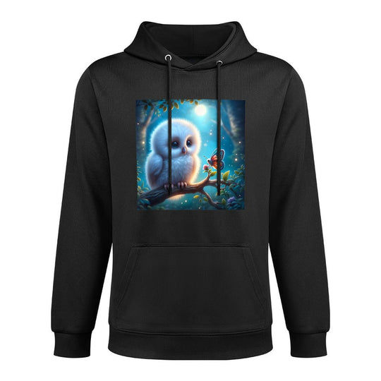 Twilight Whispers Baby Owl & Butterfly - A Serene Encounter Medium-Weight Fabric Hoodie