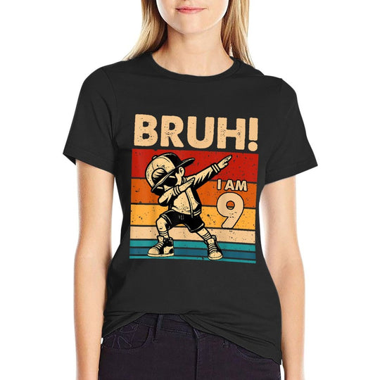 9 Year Old Birthday Dabbing Boy Bruh It's My 9th Birthday  Wrinkle-resistant T-Shirt