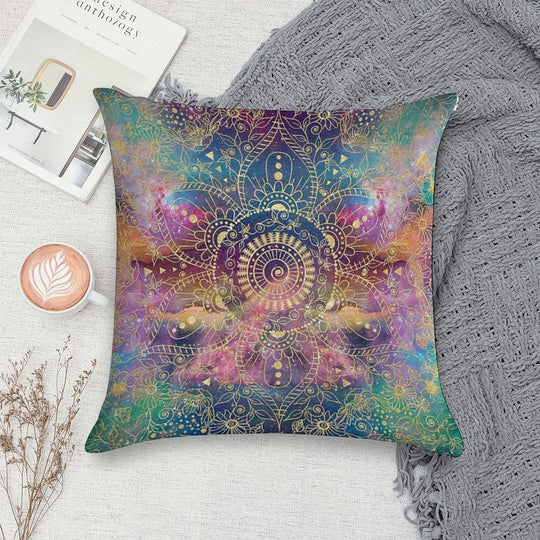 Gold Mandala Watercolor Colorful Nebula Soft Ultra-Soft Texture Throw Pillow