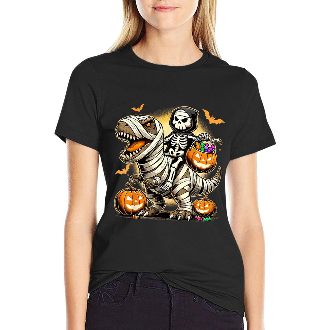 Skeleton Riding Mummy Dinosaur Halloween Pumpkin  Vintage-inspired T-Shirt