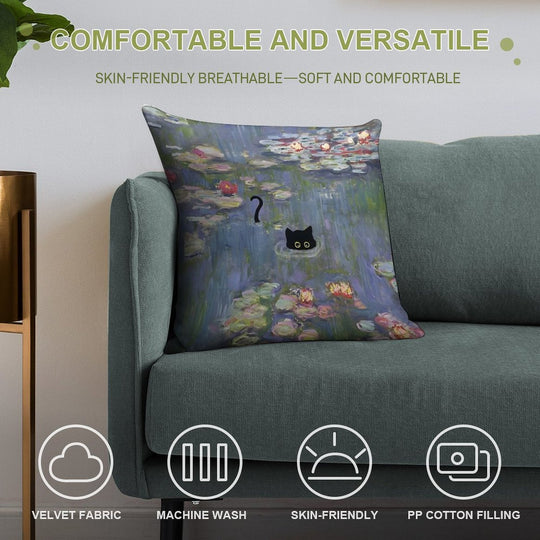 Cat Monet Waterlily Soft Durable Construction Throw Pillow