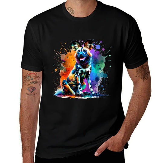 Colorful Splash Art African Wild Dog Painted Dog  Lightweight T-Shirt