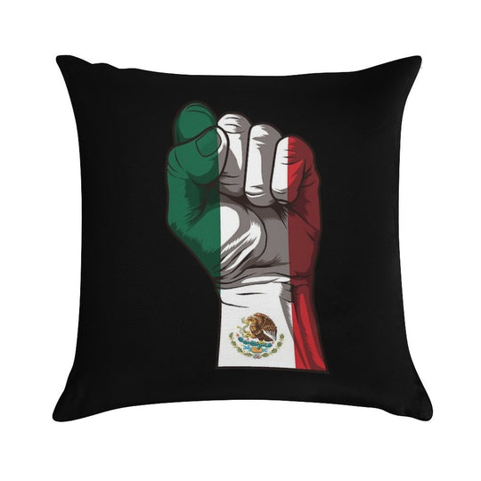 Raised Fist for Mexico  Mexican Flag Soft Hidden Zipper Throw Pillow