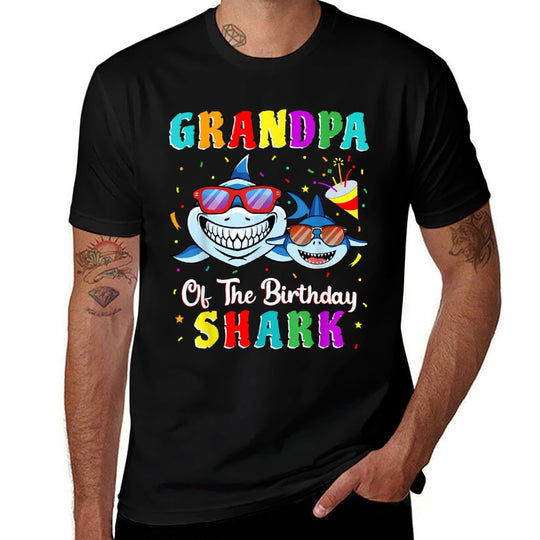 Grandpa Of The Shark Birthday Family Birthday Grandson  Wrinkle-resistant T-Shirt