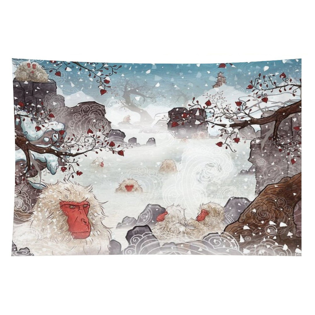 Soaking Japanese Snow Monkeys Tapestry